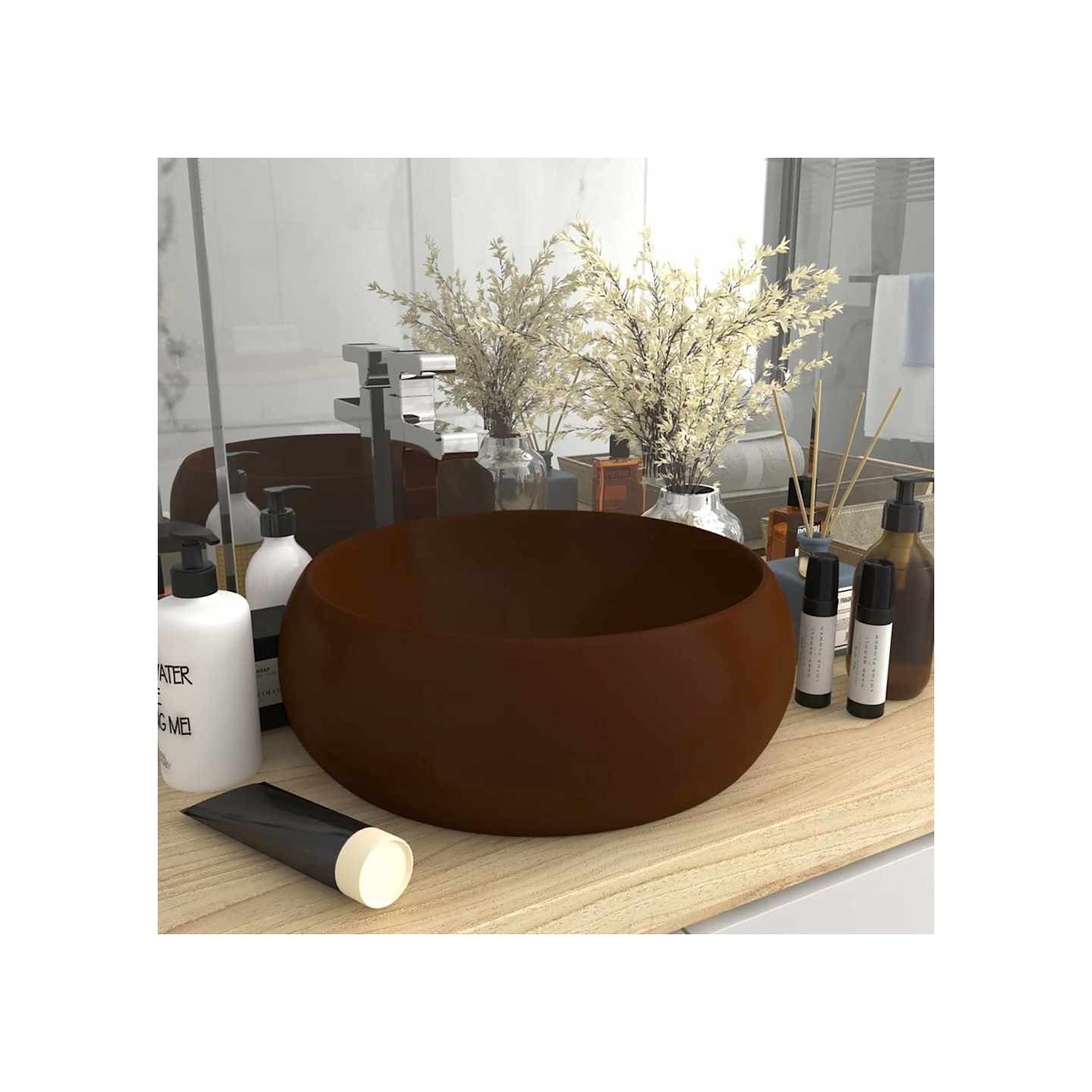 Lavabo rond de luxe Marron foncé mat 40x15 cm Céramique