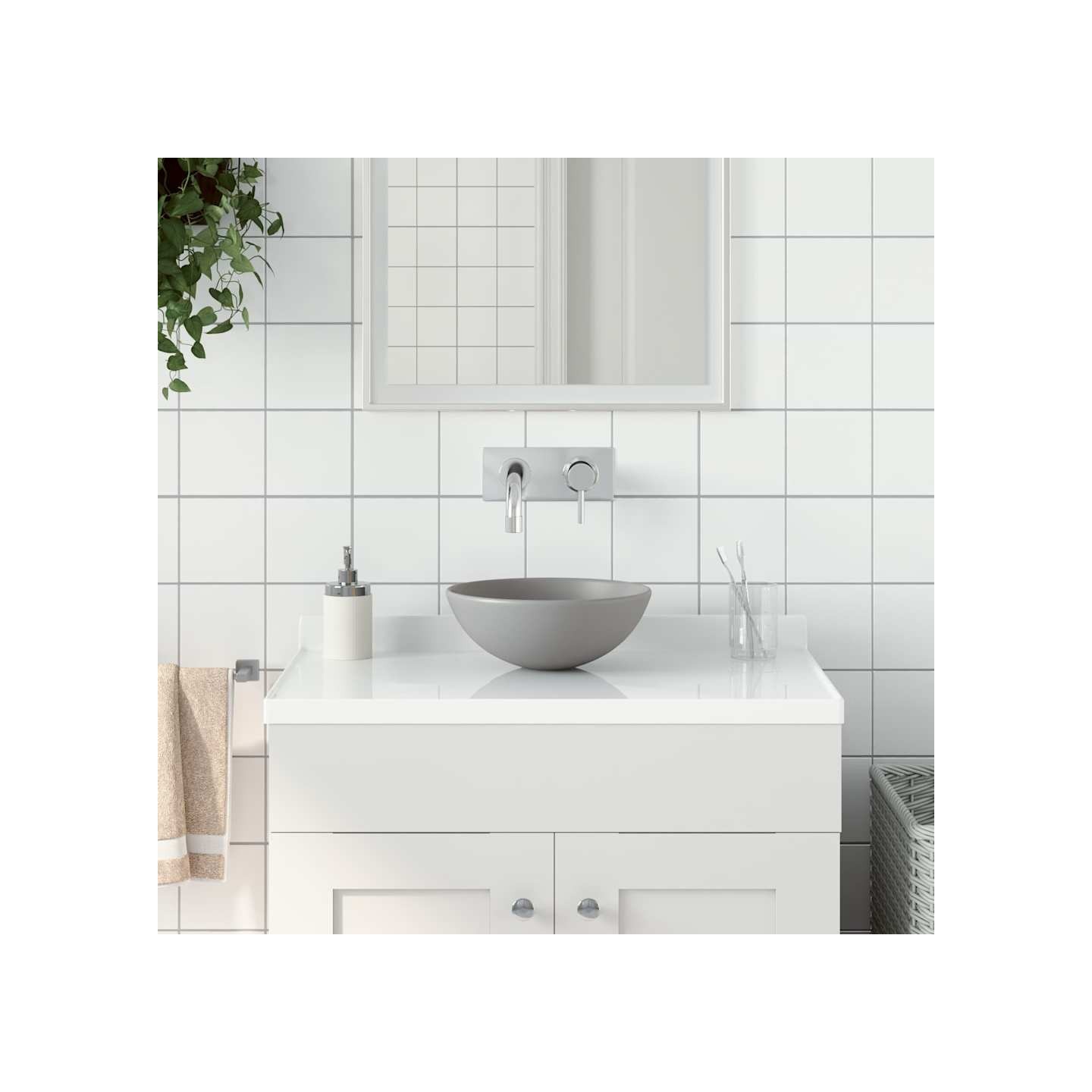 Lavabo de salle de bain Céramique Gris clair Rond