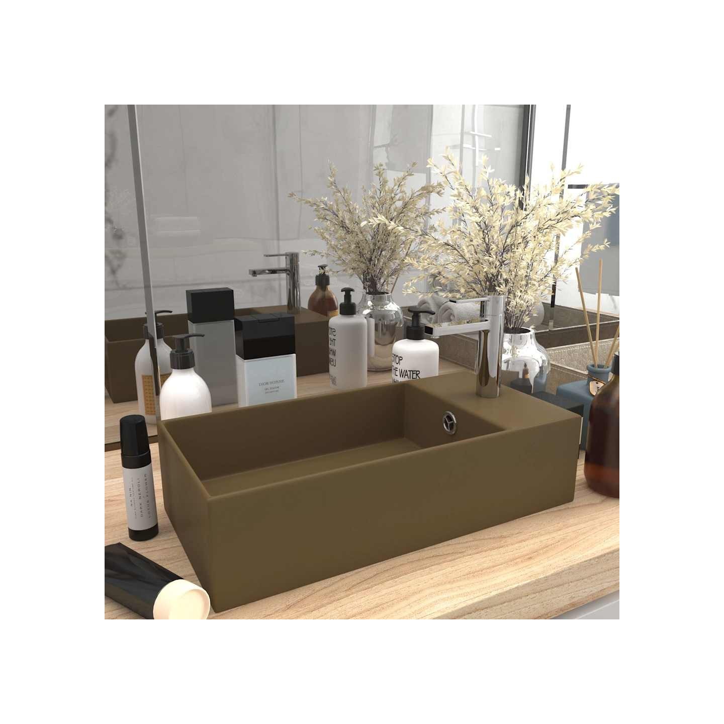Lavabo de salle de bain avec trop-plein Céramique Crème mat