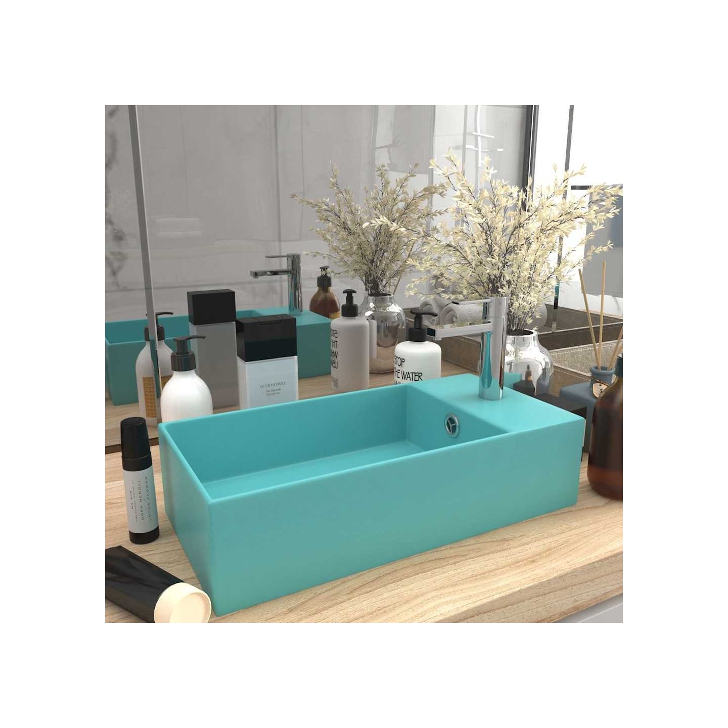 Lavabo de salle de bain avec trop-plein Céramique Vert clair