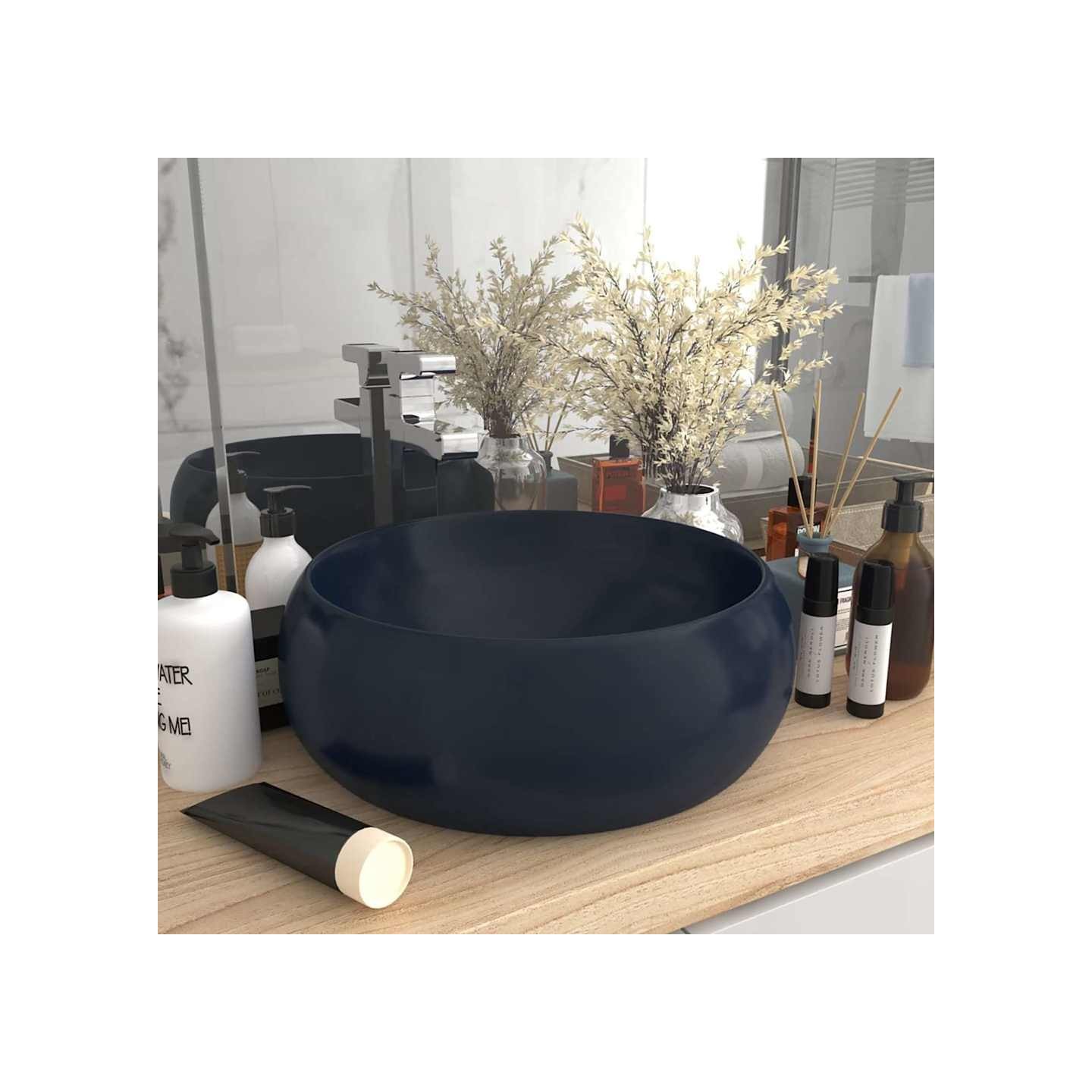 Lavabo rond de luxe Bleu foncé mat 40x15 cm Céramique