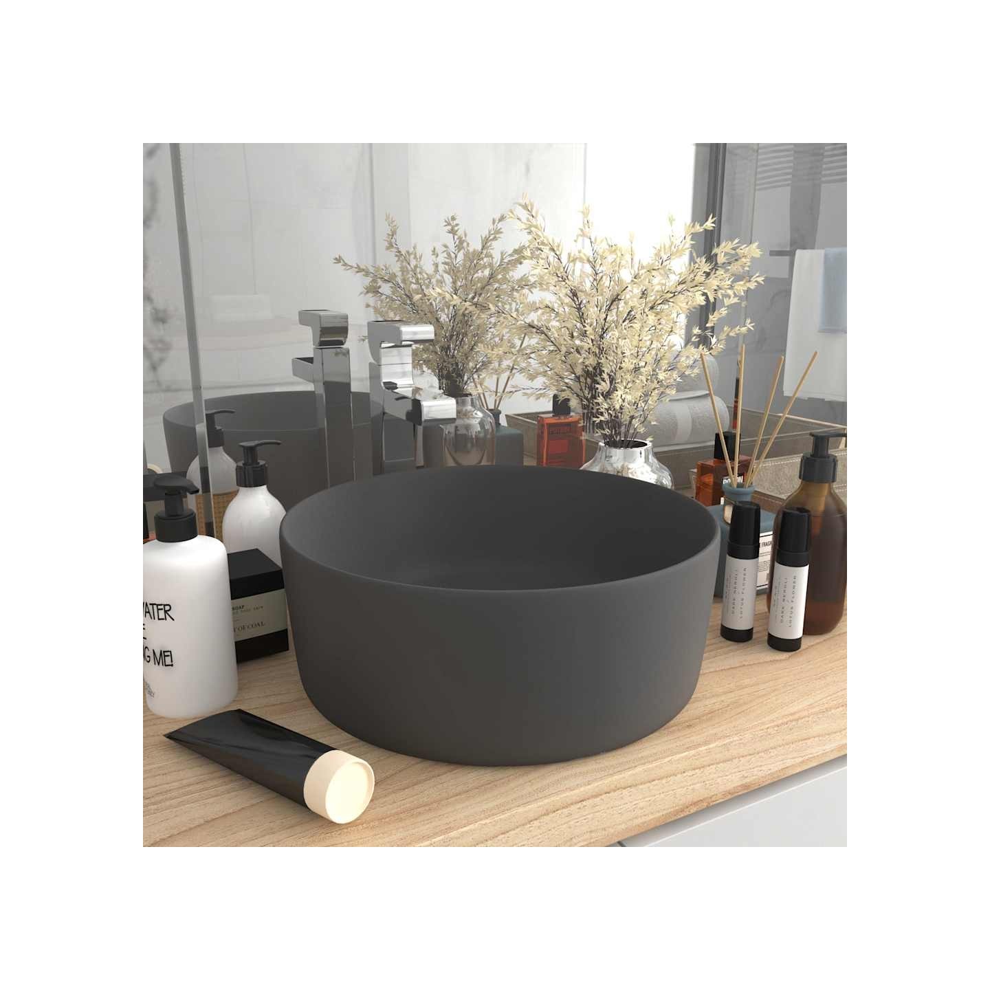 Lavabo rond de luxe Gris foncé mat 40x15 cm Céramique