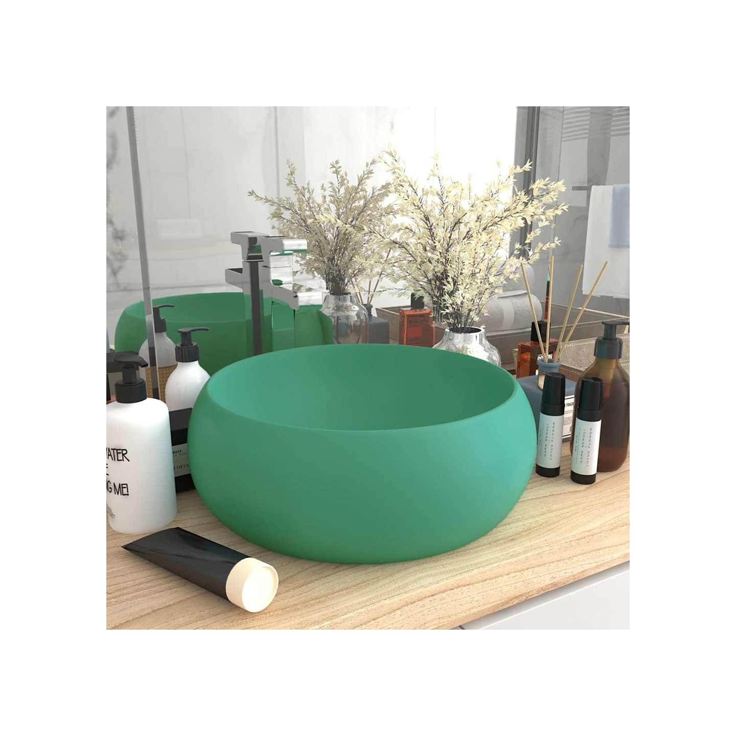 Lavabo rond de luxe Vert clair mat 40x15 cm Céramique