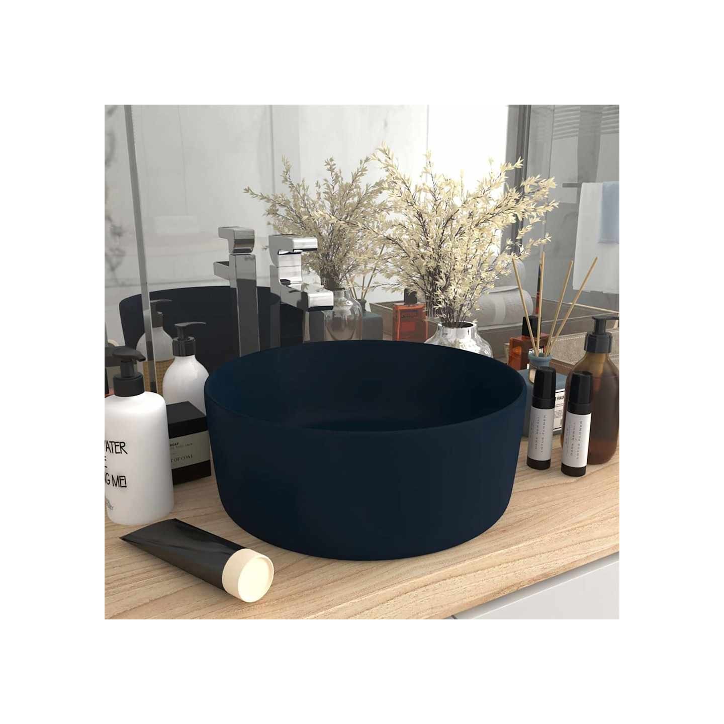 Lavabo rond de luxe Bleu foncé mat 40x15 cm Céramique