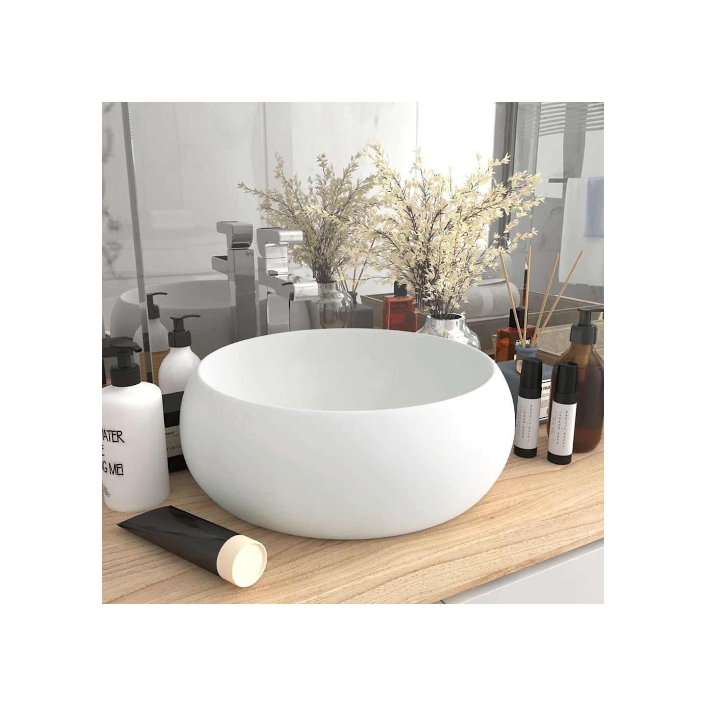 Lavabo rond de luxe Blanc mat 40x15 cm Céramique