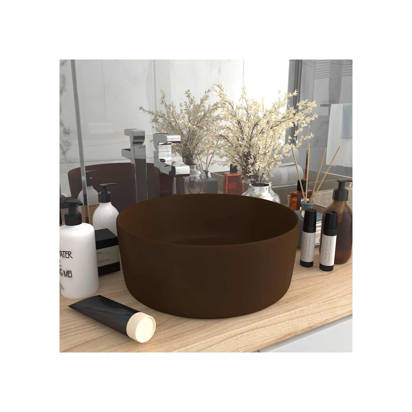 Lavabo rond de luxe Marron foncé mat 40x15 cm Céramique