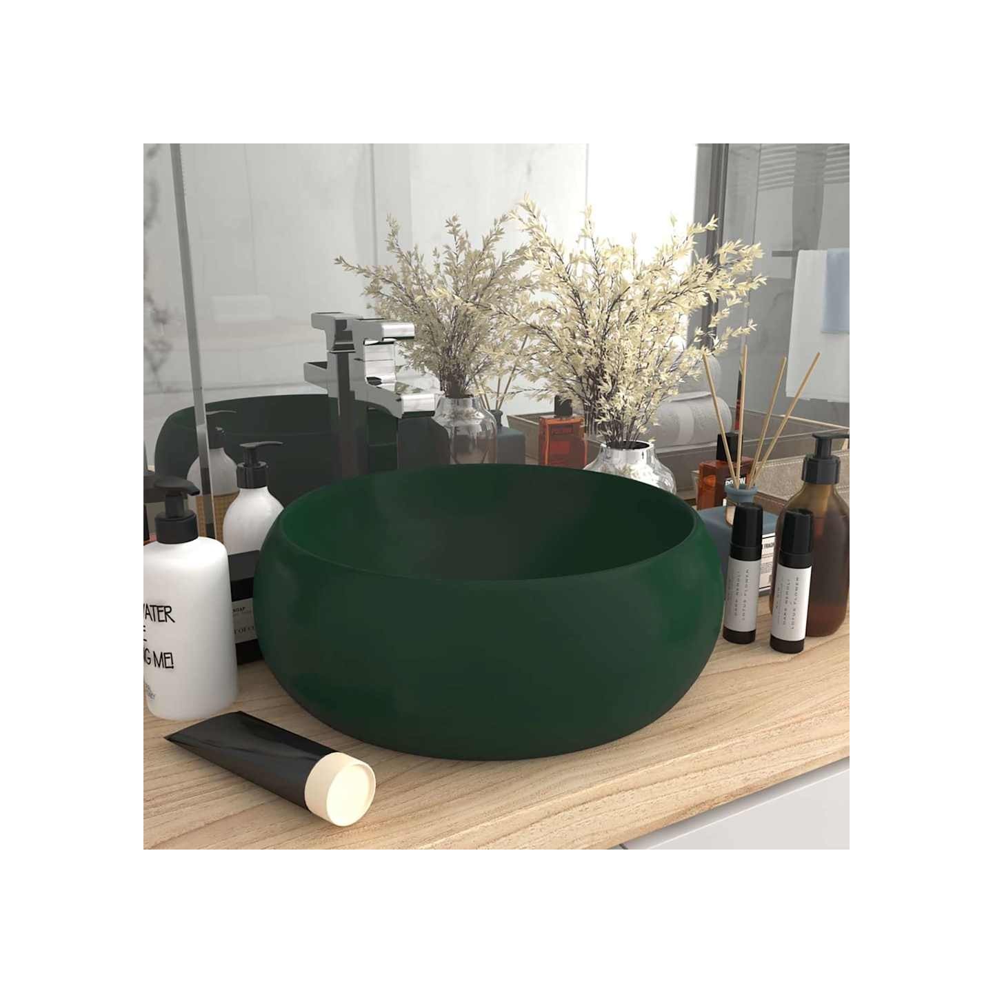 Lavabo rond de luxe Vert foncé mat 40x15 cm Céramique