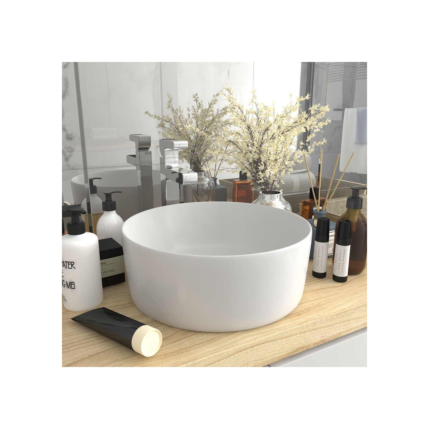 Lavabo rond de luxe Blanc mat 40x15 cm Céramique