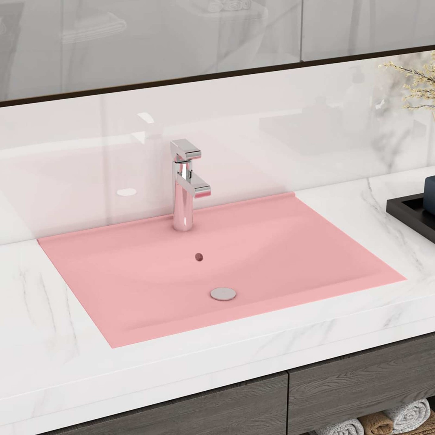 Lavabo avec trou de robinet Rose mat 60x46 cm Céramique