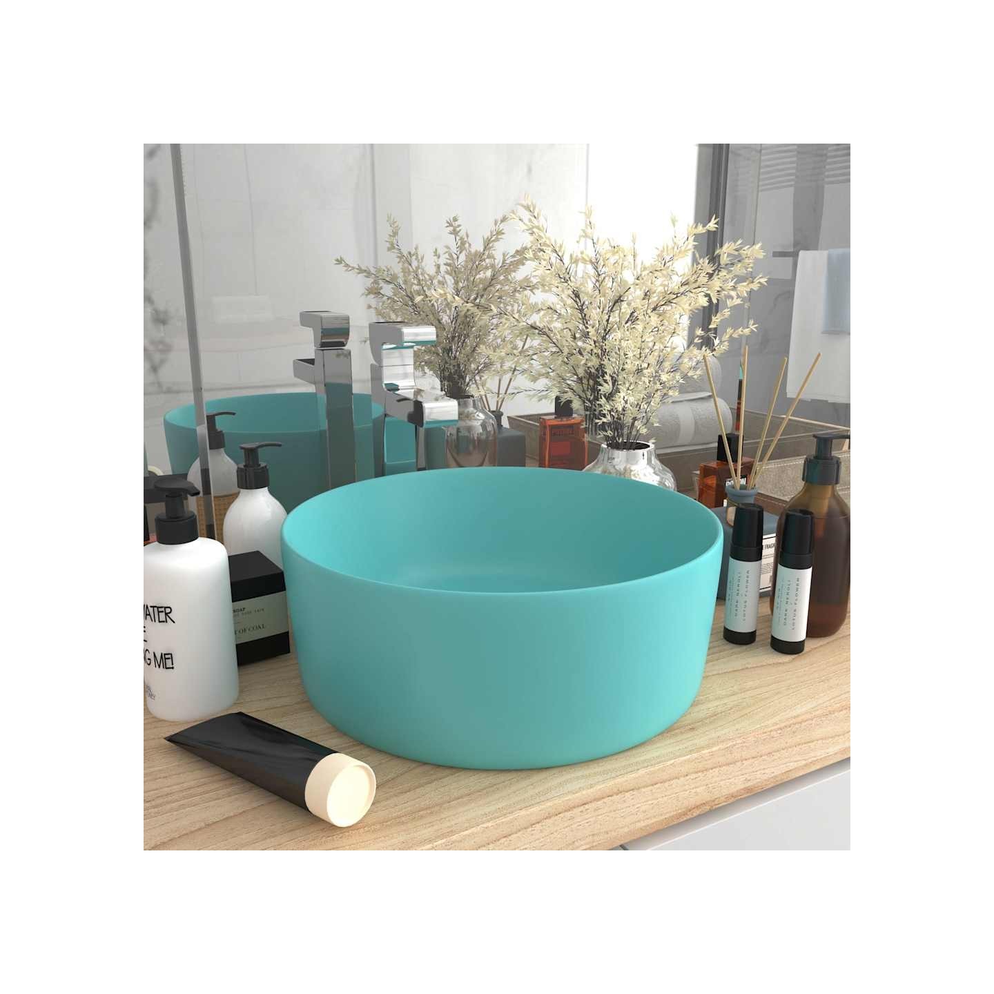 Lavabo rond de luxe Vert clair mat 40x15 cm Céramique