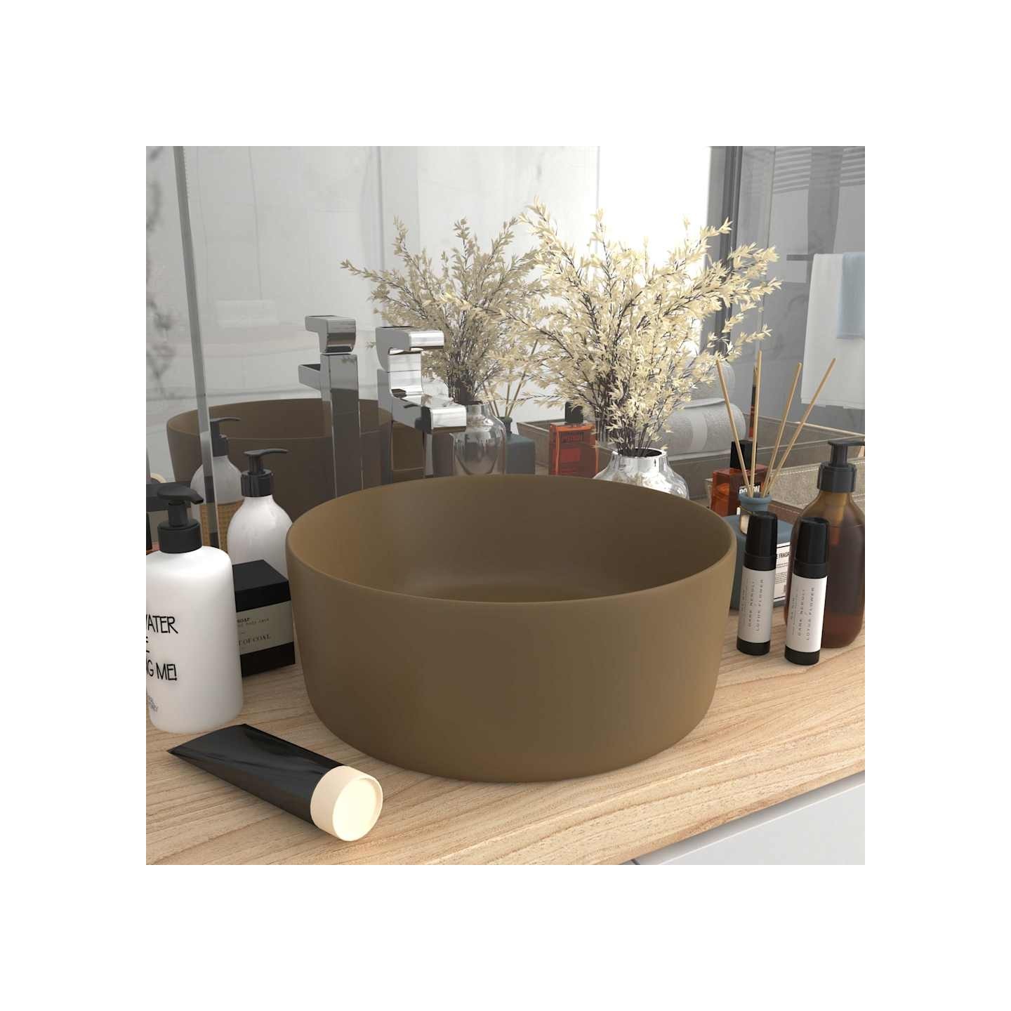 Lavabo rond de luxe Crème mat 40x15 cm Céramique