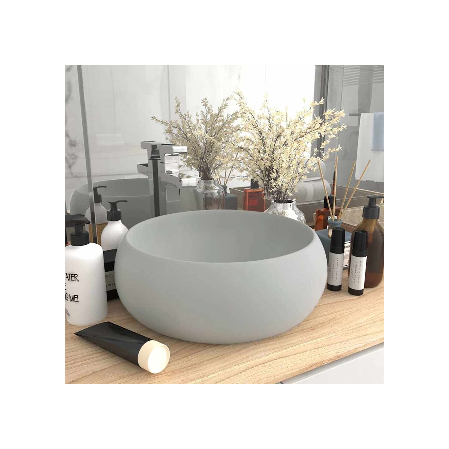 Lavabo rond de luxe Gris clair mat 40x15 cm Céramique