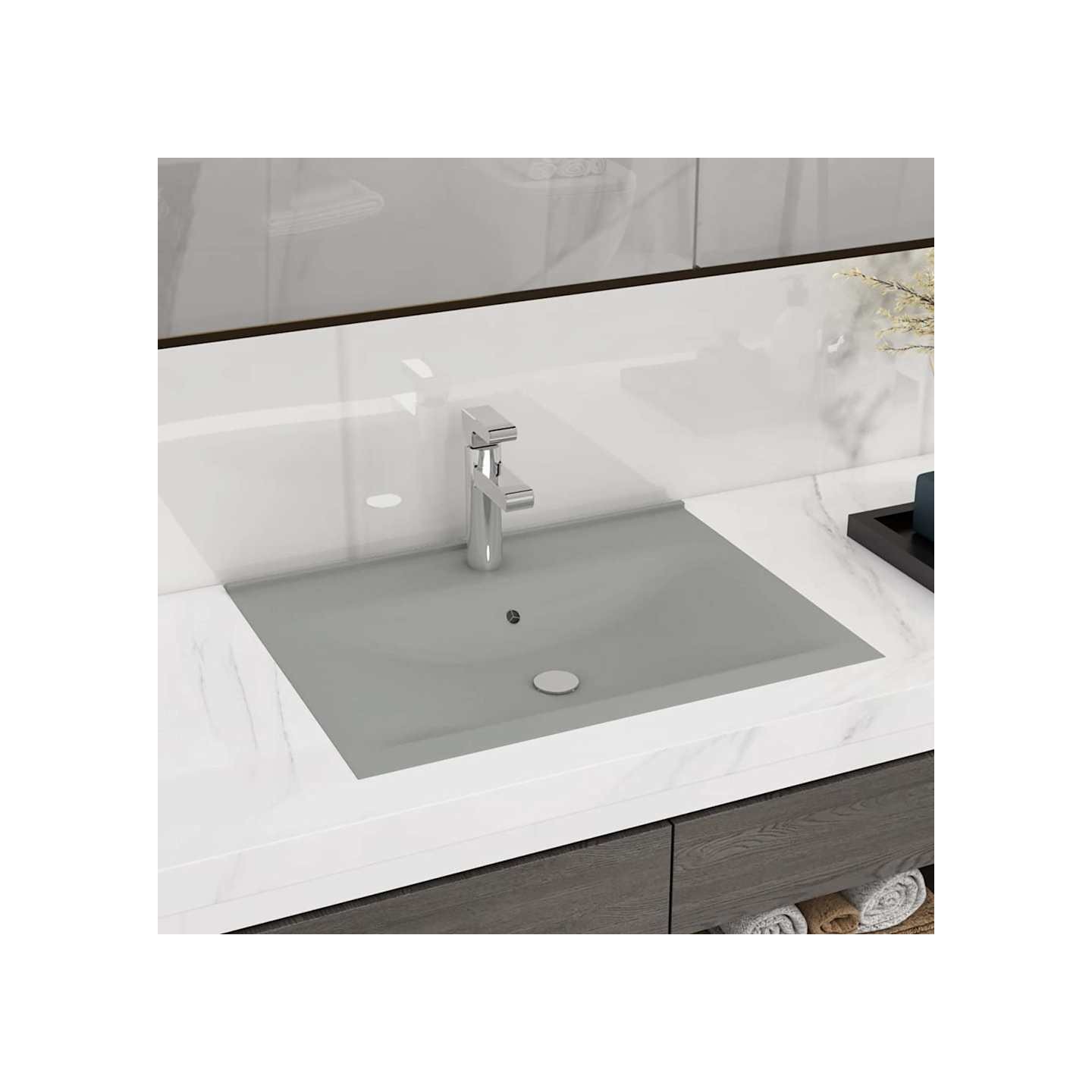 Lavabo avec trou de robinet Gris clair mat 60x46 cm Céramique