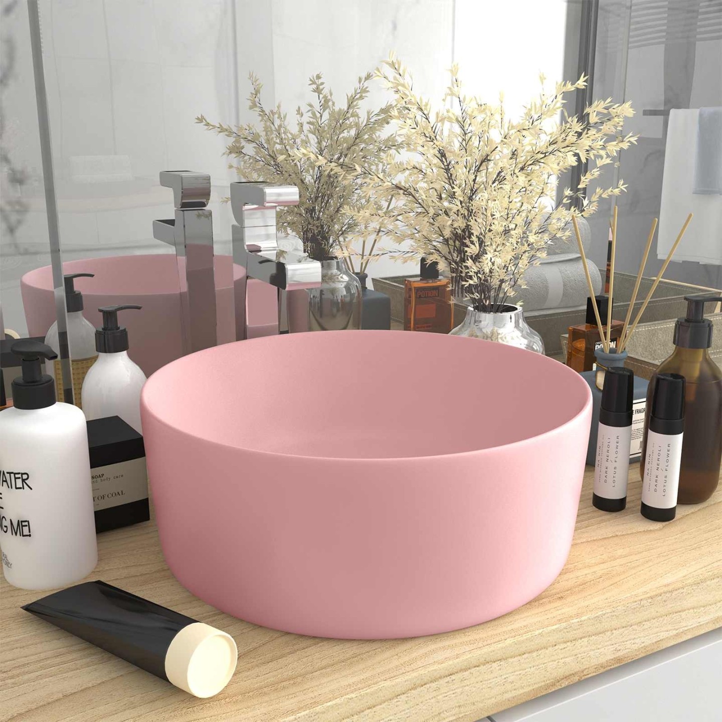 Lavabo rond de luxe Rose mat 40x15 cm Céramique
