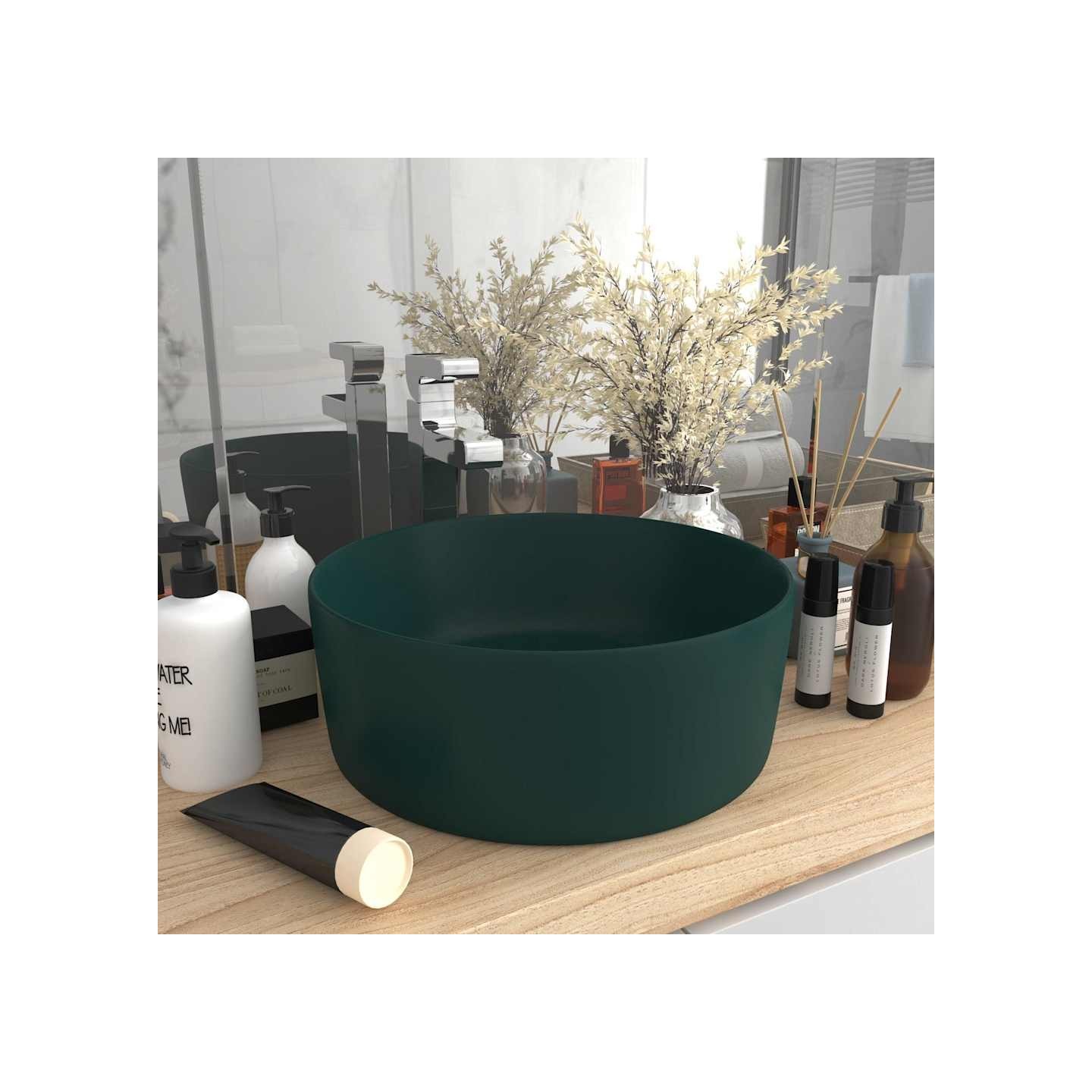 Lavabo rond de luxe Vert foncé mat 40x15 cm Céramique