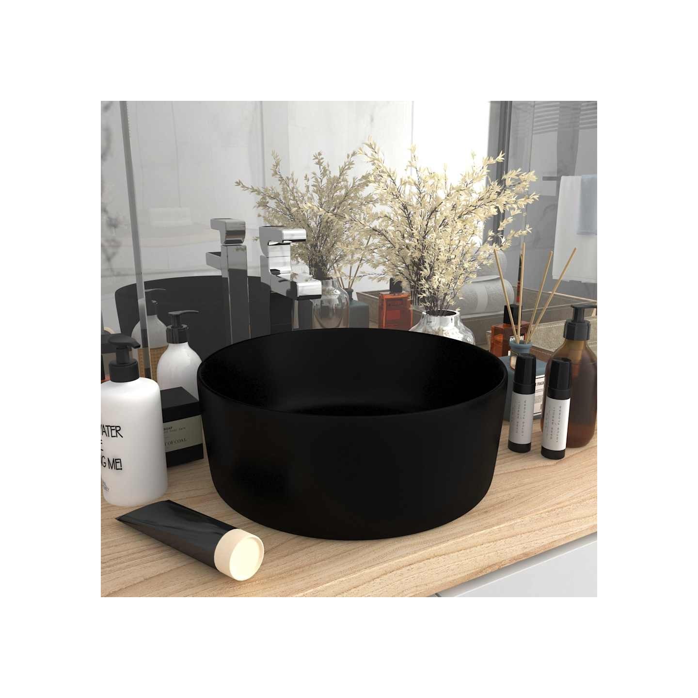 Lavabo rond de luxe Noir mat 40x15 cm Céramique