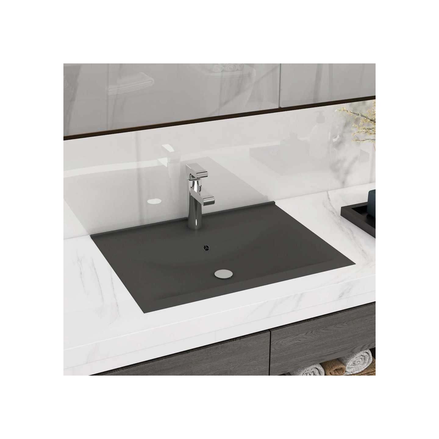 Lavabo avec trou de robinet Gris foncé mat 60x46 cm Céramique