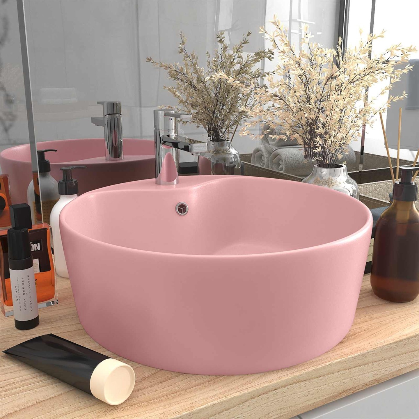 Lavabo de luxe avec trop-plein Rose mat 36x13 cm Céramique