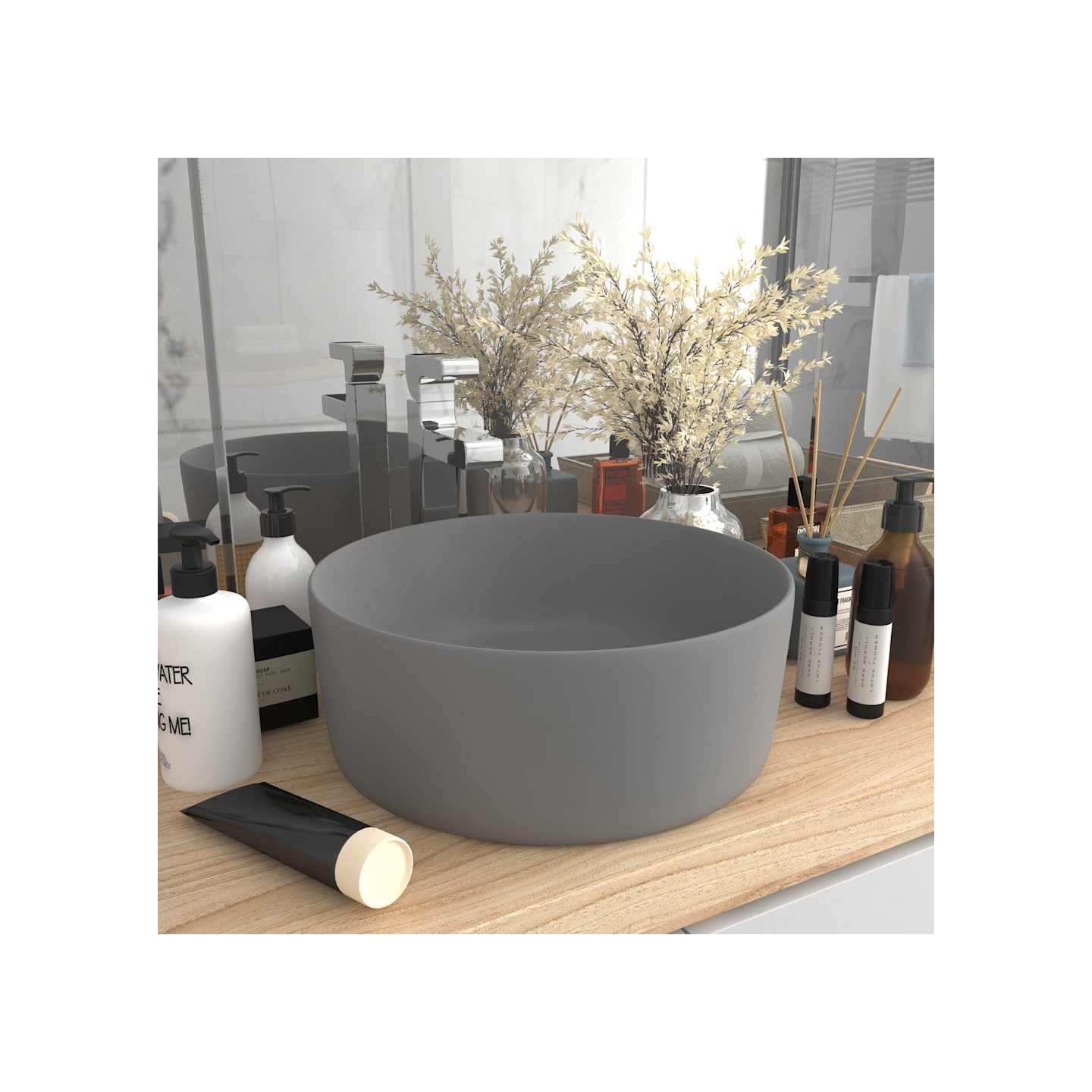 Lavabo rond de luxe Gris clair mat 40x15 cm Céramique