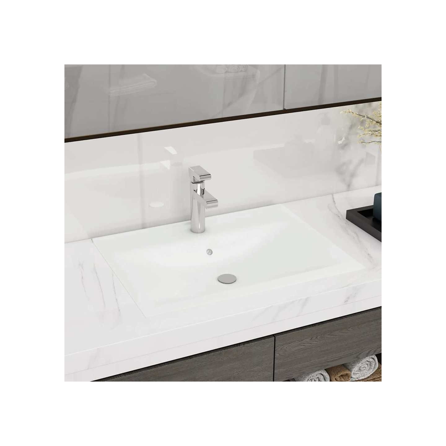 Lavabo avec trou de robinet Blanc mat 60x46 cm Céramique