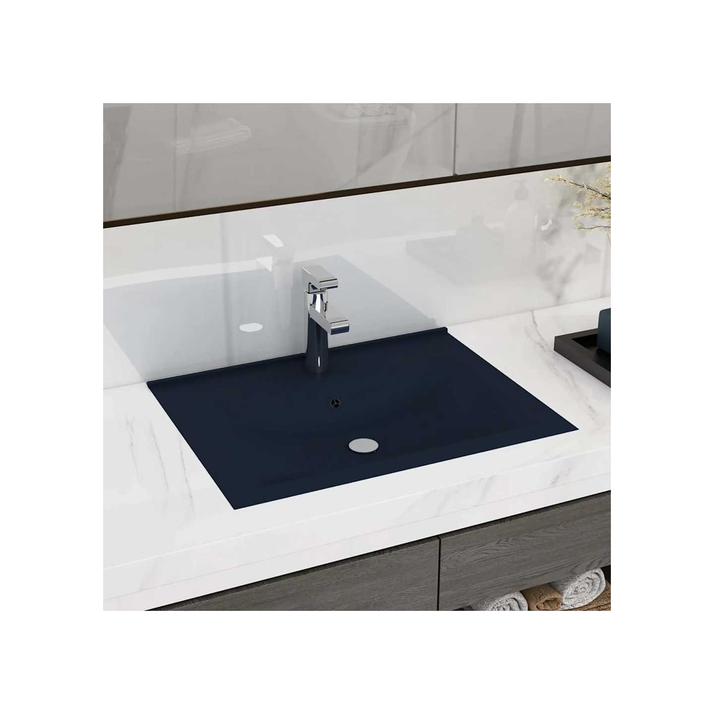 Lavabo avec trou de robinet Bleu foncé mat 60x46 cm Céramique