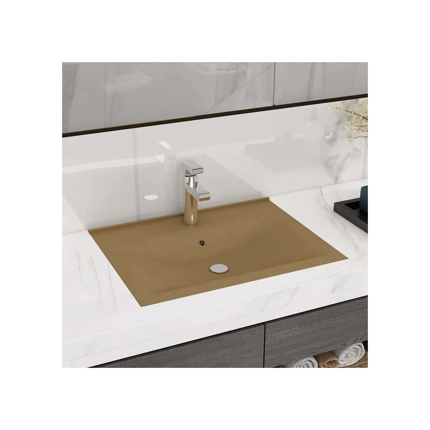Lavabo avec trou de robinet Crème mat 60x46 cm Céramique