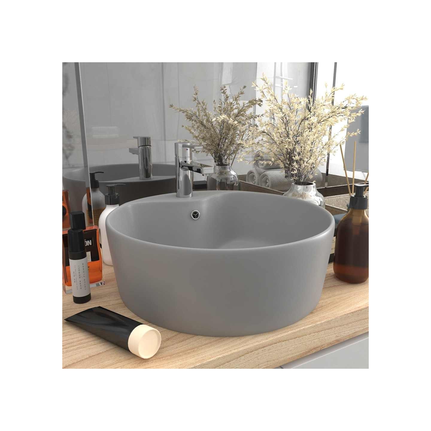 Lavabo de luxe avec trop-plein Gris clair mat 36x13cm Céramique