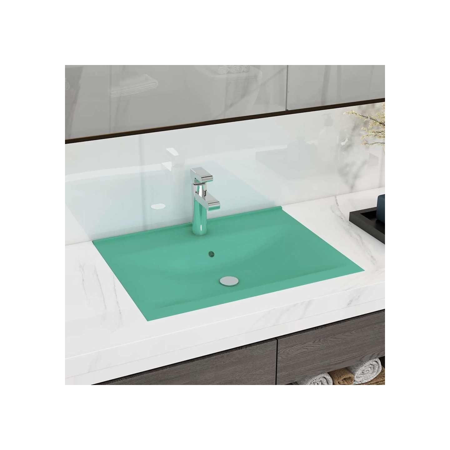 Lavabo avec trou de robinet Vert clair mat 60x46 cm Céramique