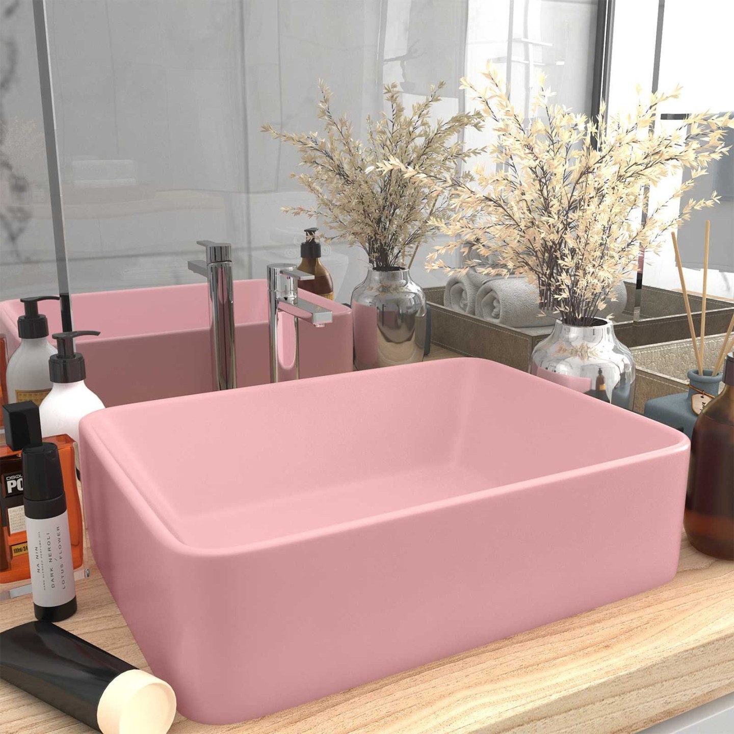 Lavabo de luxe Rose mat 41x30x12 cm Céramique
