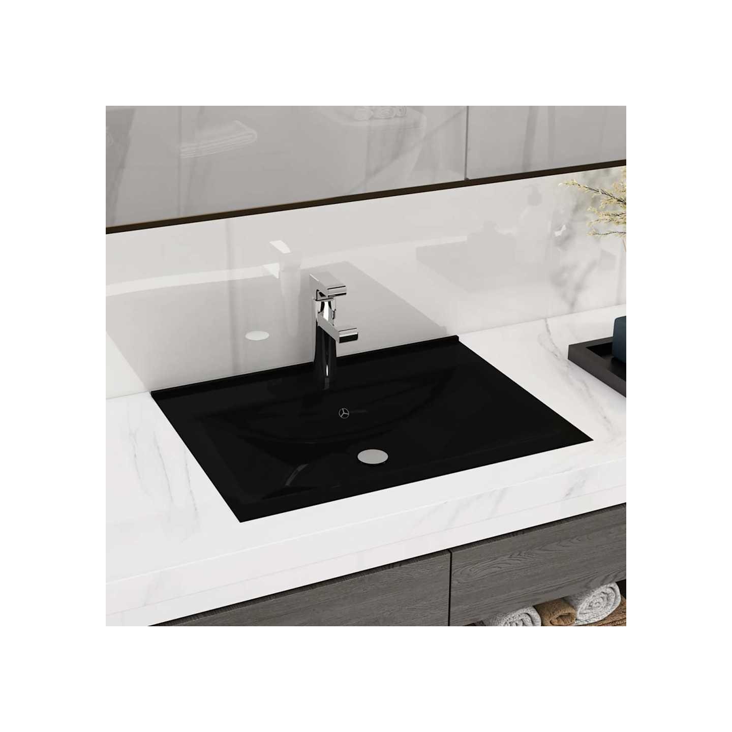 Lavabo avec trou de robinet Noir mat 60x46 cm Céramique