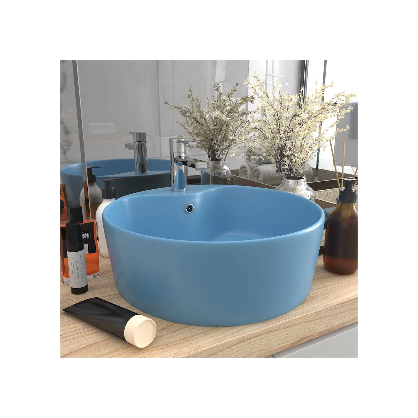 Lavabo de luxe avec trop-plein Bleu clair mat 36x13cm Céramique