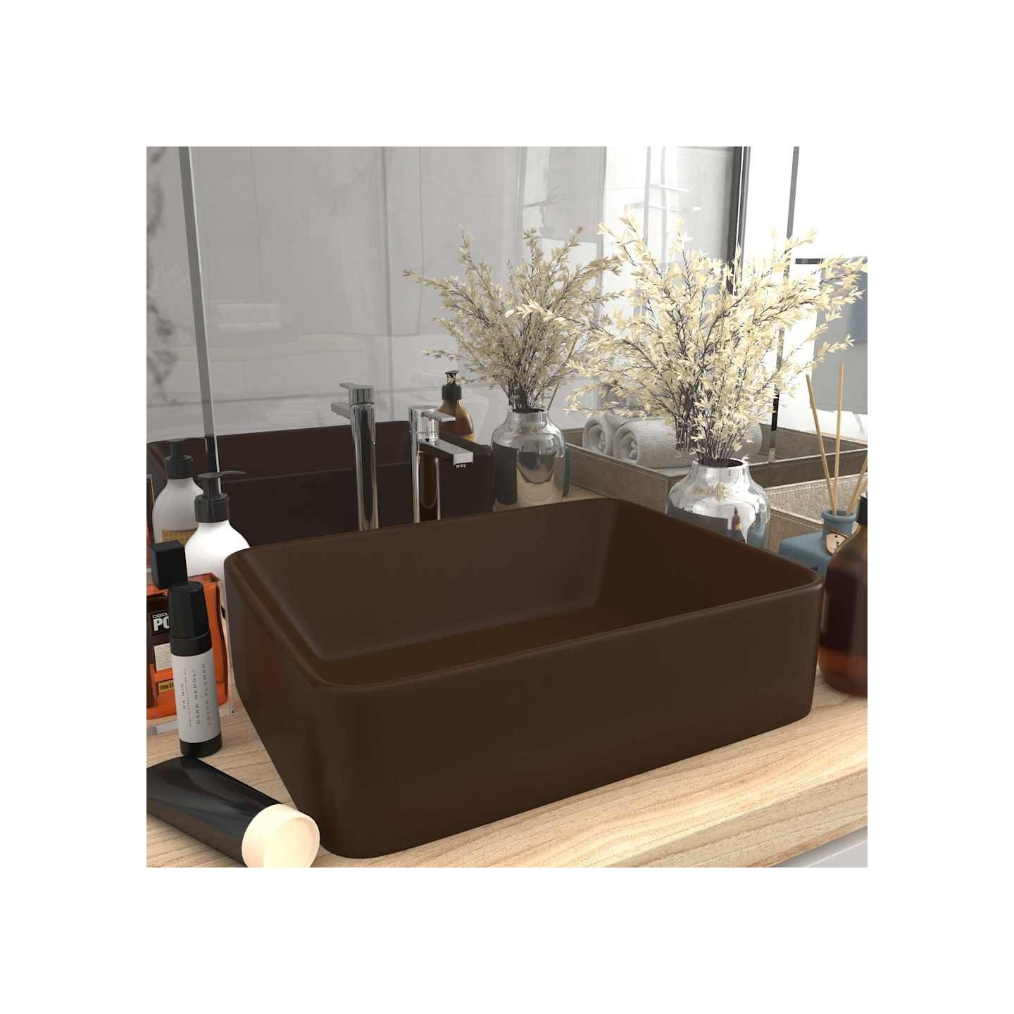 Lavabo de luxe Marron foncé mat 41x30x12 cm Céramique