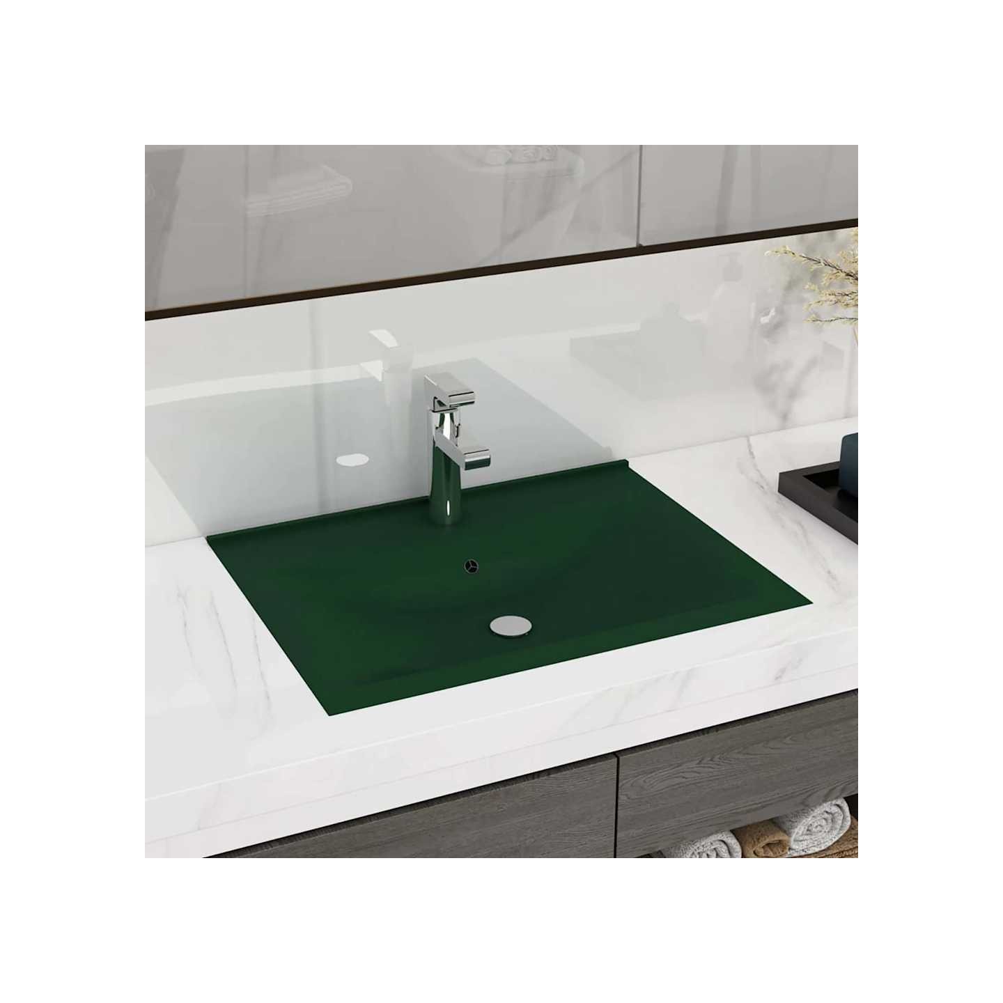 Lavabo avec trou de robinet Vert foncé mat 60x46 cm Céramique