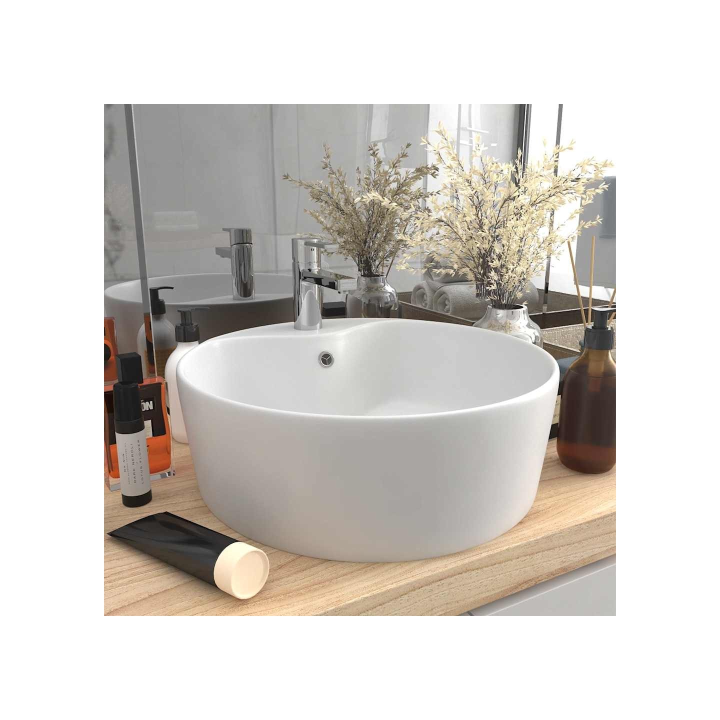 Lavabo de luxe avec trop-plein Blanc mat 36x13 cm Céramique