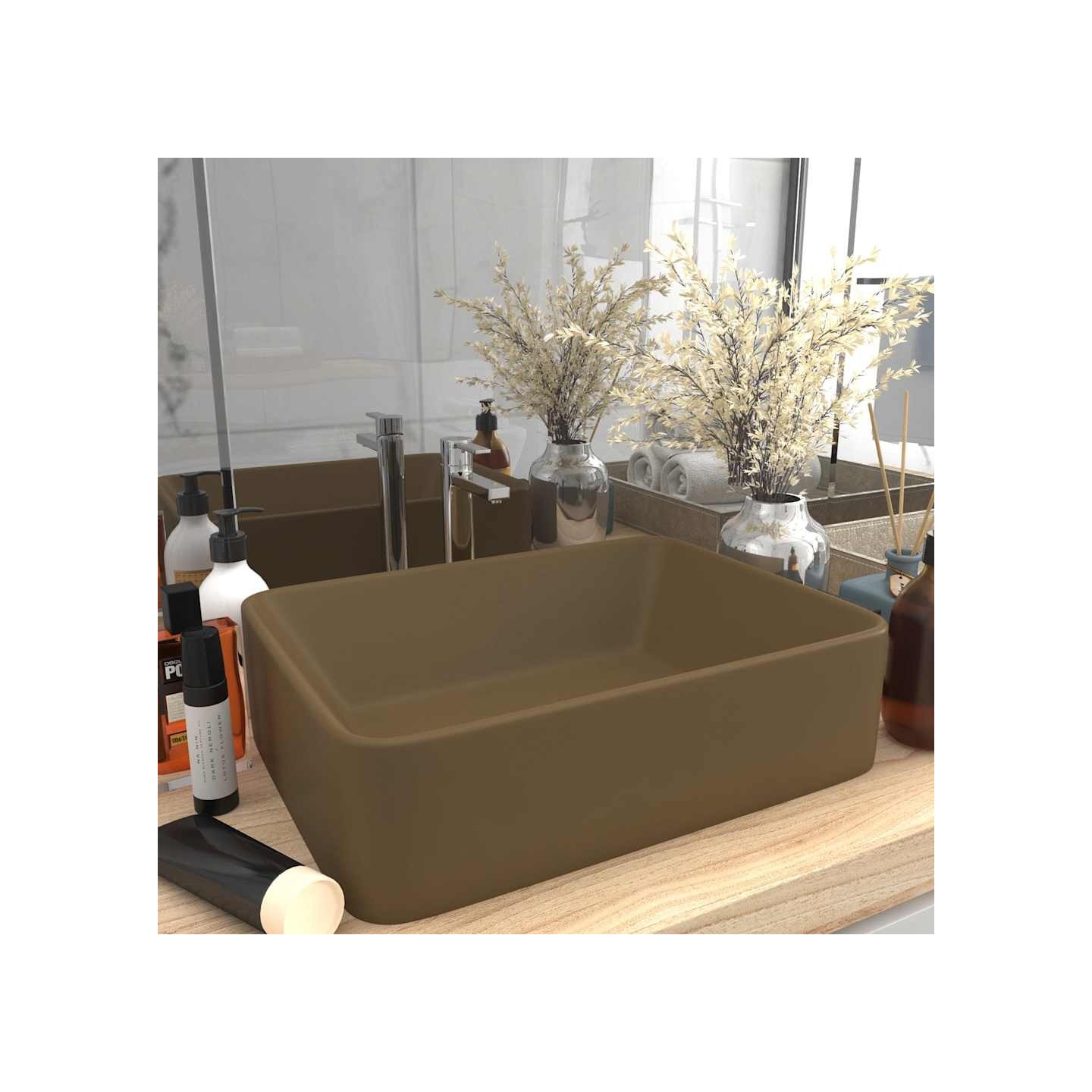 Lavabo de luxe Crème mat 41x30x12 cm Céramique