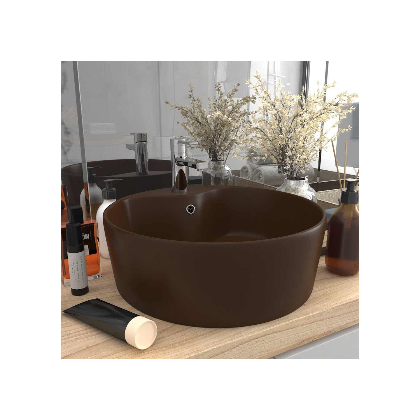 Lavabo avec trop-plein Marron foncé mat 36x13 cm Céramique