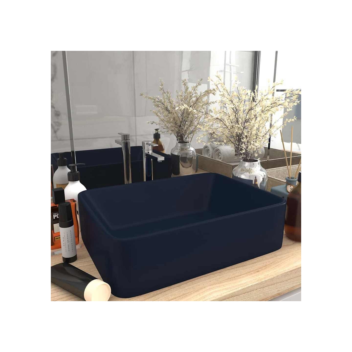 Lavabo de luxe Bleu foncé mat 41x30x12 cm Céramique