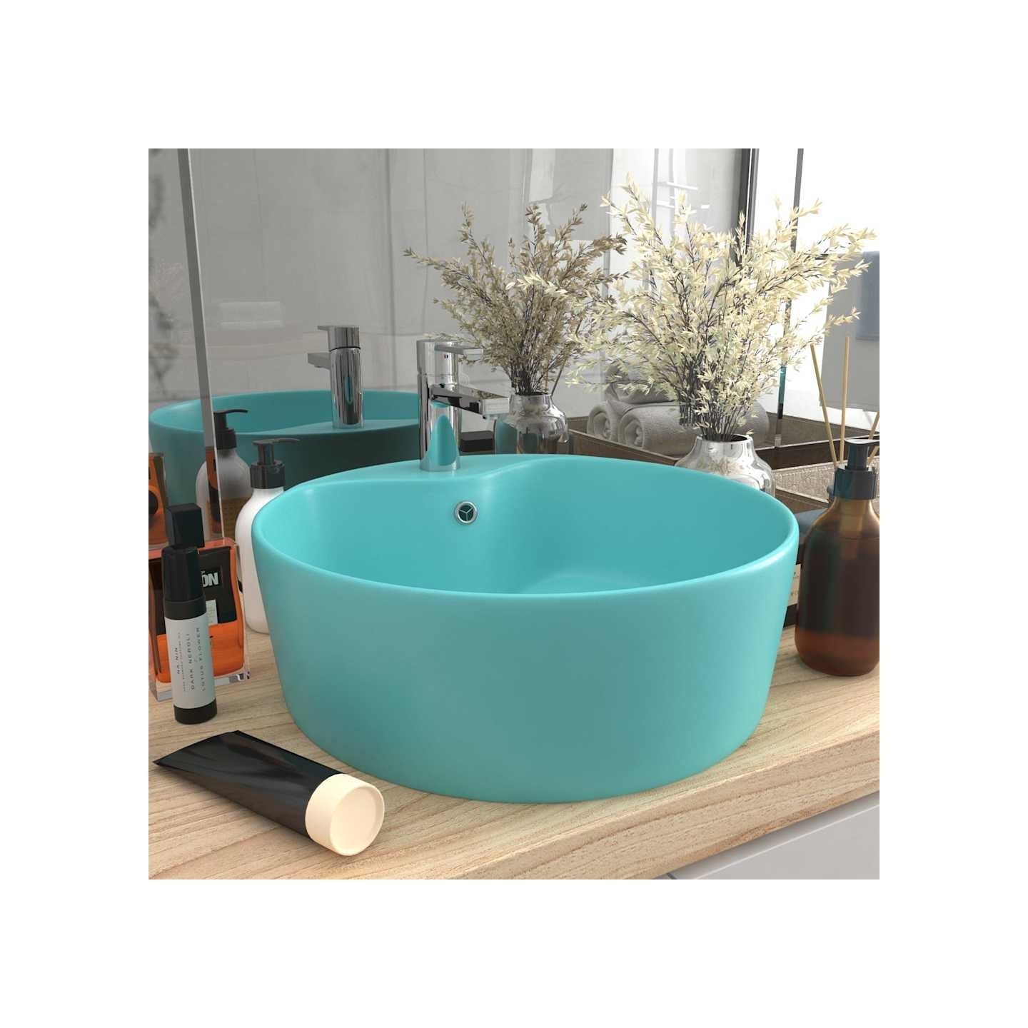 Lavabo de luxe avec trop-plein Vert clair mat 36x13cm Céramique