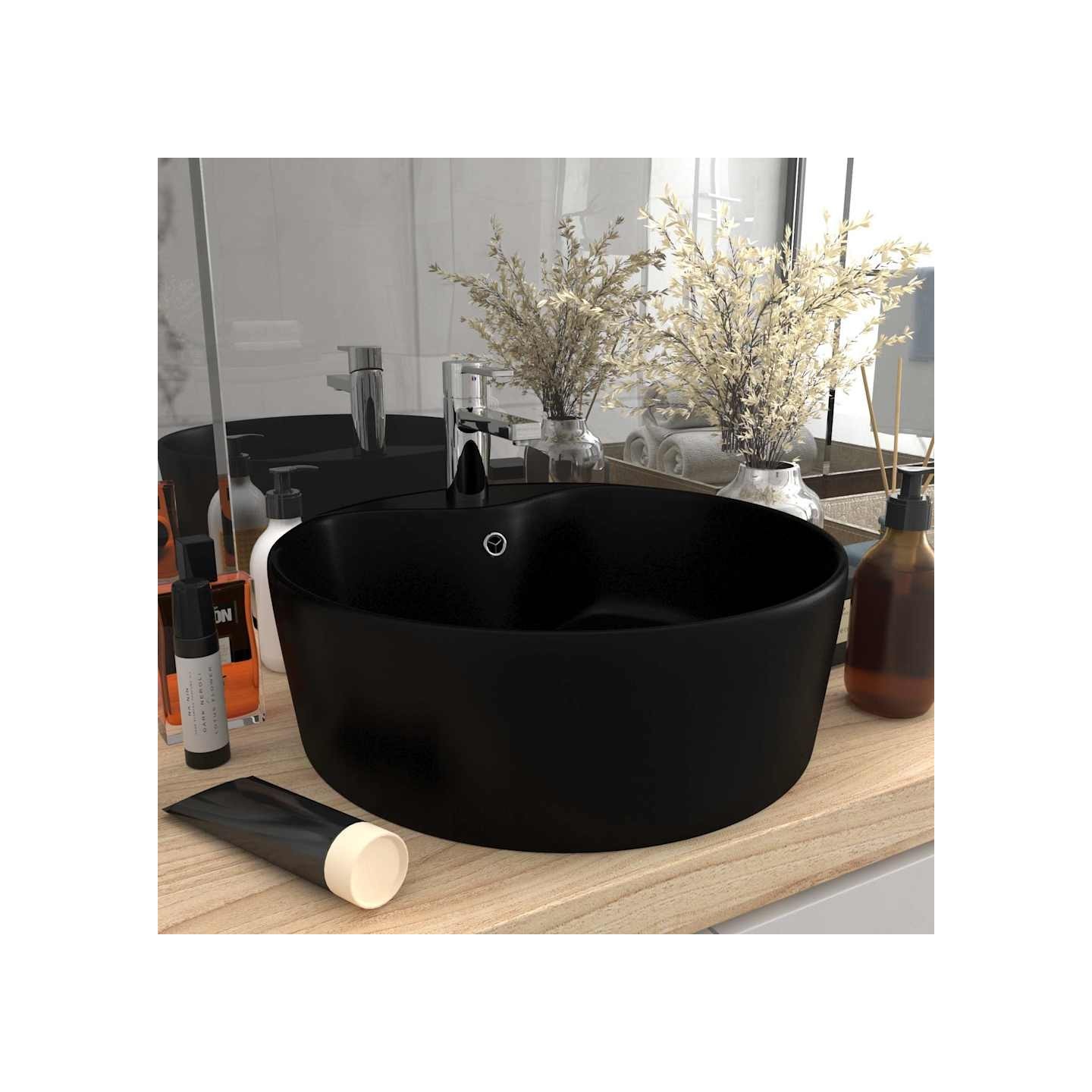 Lavabo de luxe avec trop-plein Noir mat 36x13 cm Céramique