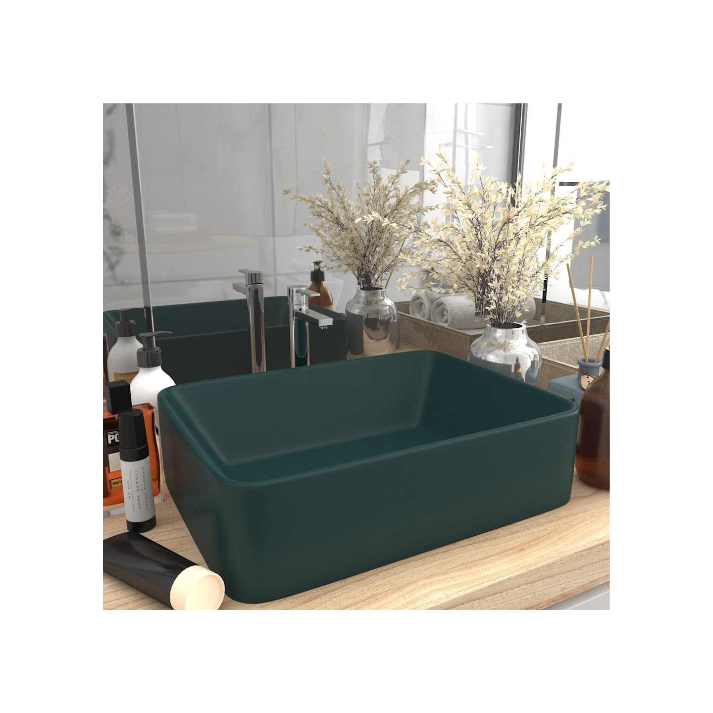 Lavabo de luxe Vert foncé mat 41x30x12 cm Céramique