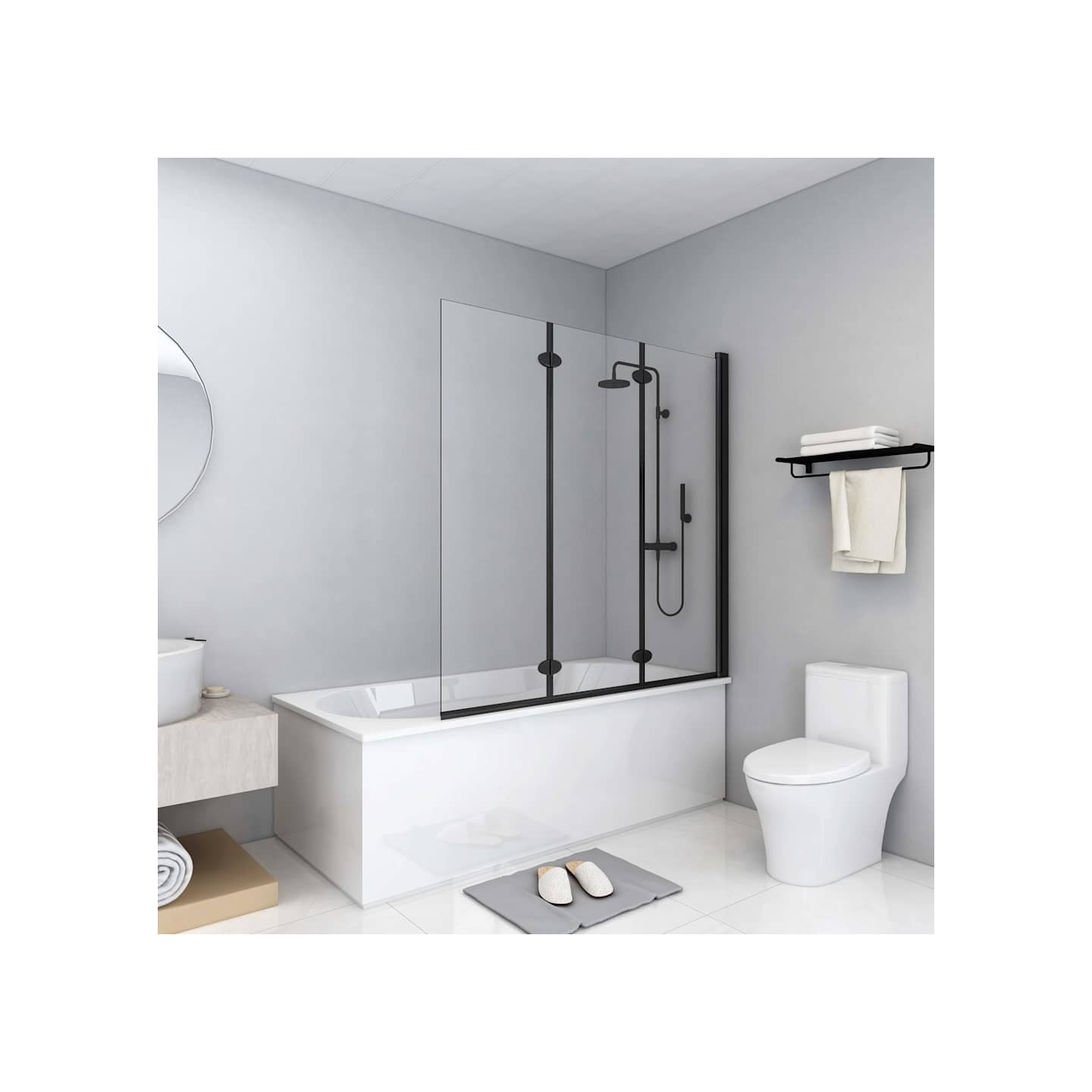 Cabine de douche pliable 3 panneaux ESG 130x138 cm Noir