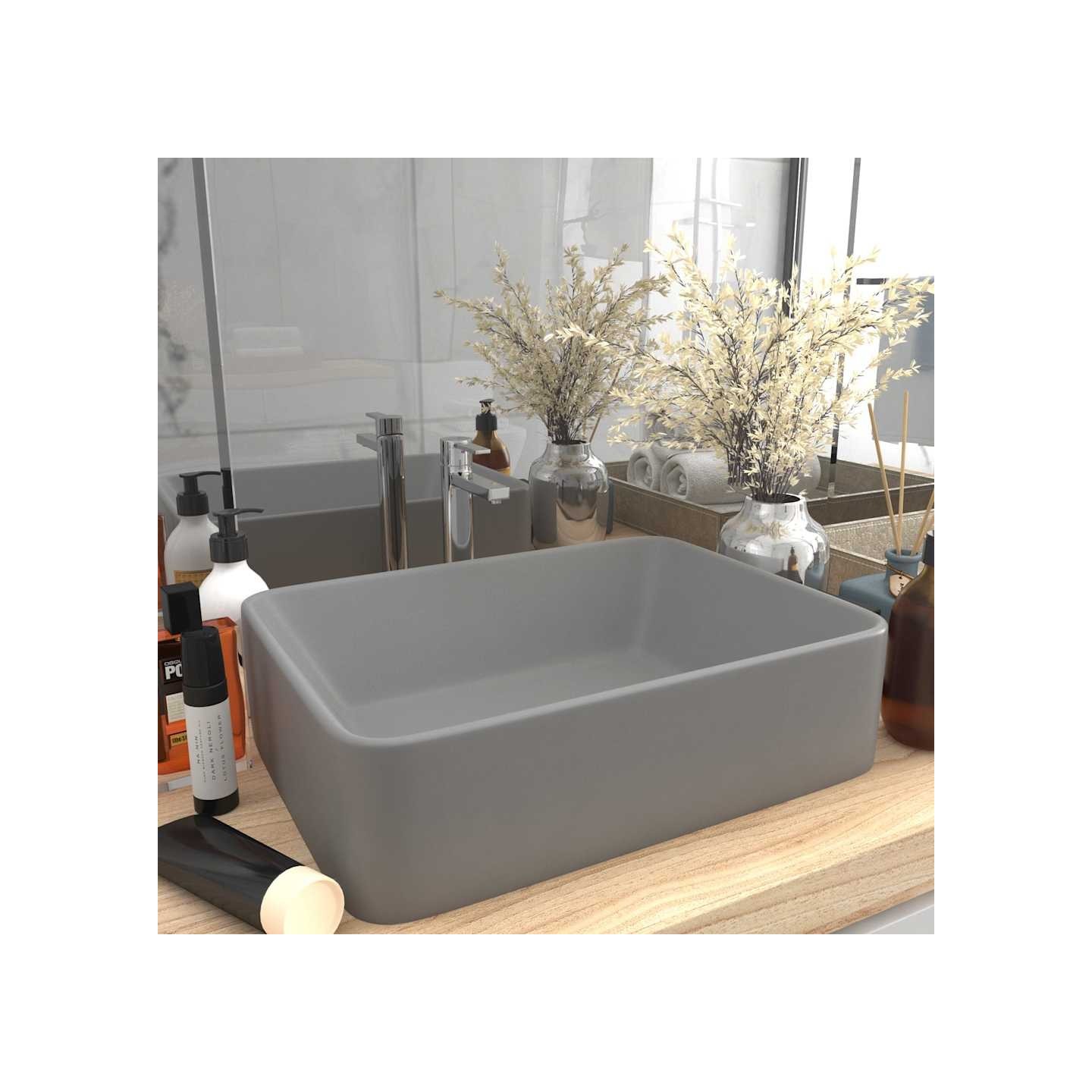 Lavabo de luxe Gris clair mat 41x30x12 cm Céramique