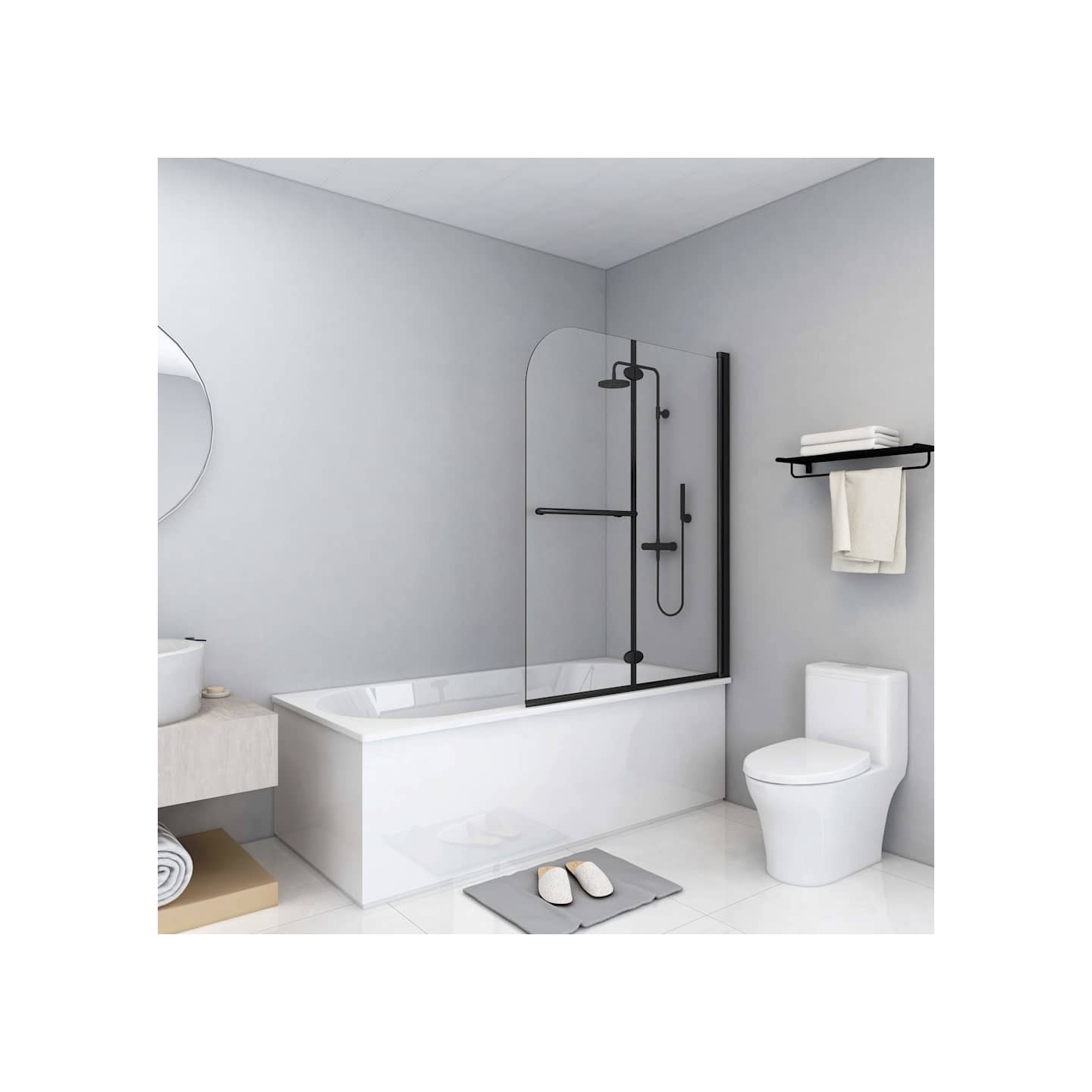 Cabine de douche pliable 2 panneaux ESG 95x140 cm Noir