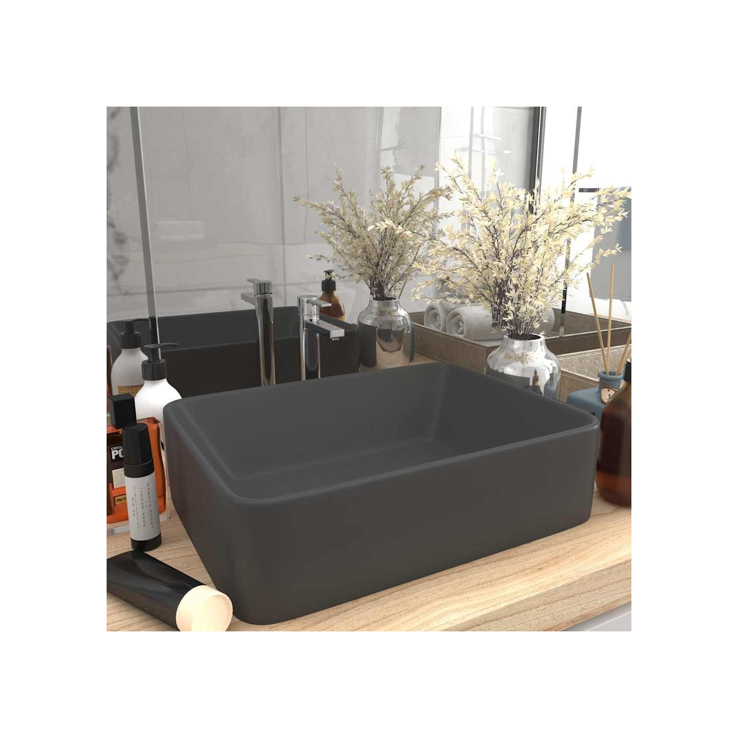 Lavabo de luxe Gris foncé mat 41x30x12 cm Céramique