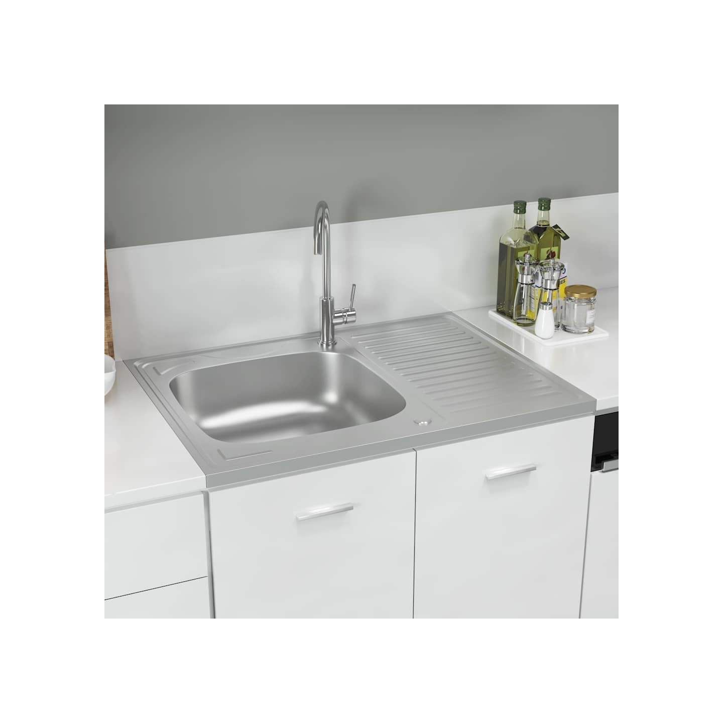 Jeu d'évier de cuisine et égouttoir argenté 800x600x155 mm inox