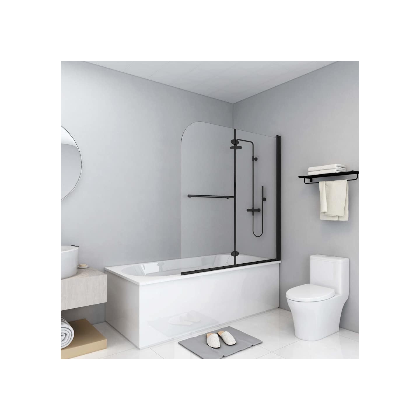 Cabine de douche pliable 2 panneaux ESG 120x140 cm Noir
