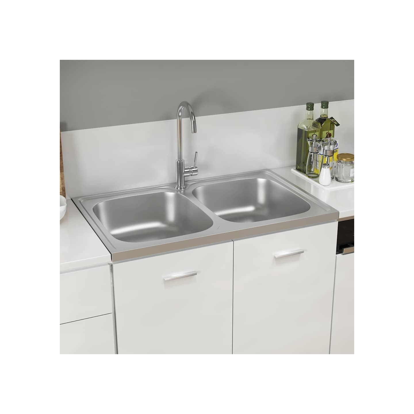 Évier de cuisine à double lavabo argenté 800x500x155 mm inox