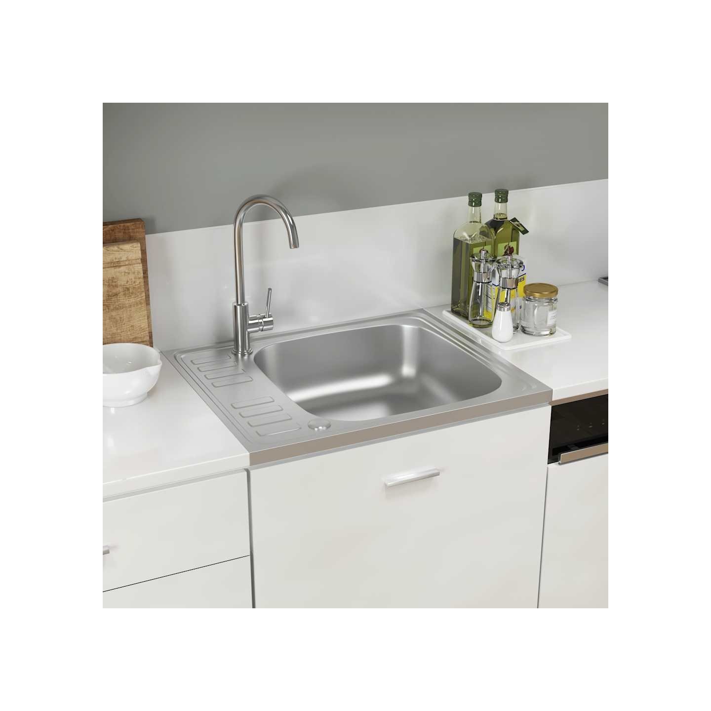 Évier de cuisine et égouttoir argenté 600x500x155 mm inox
