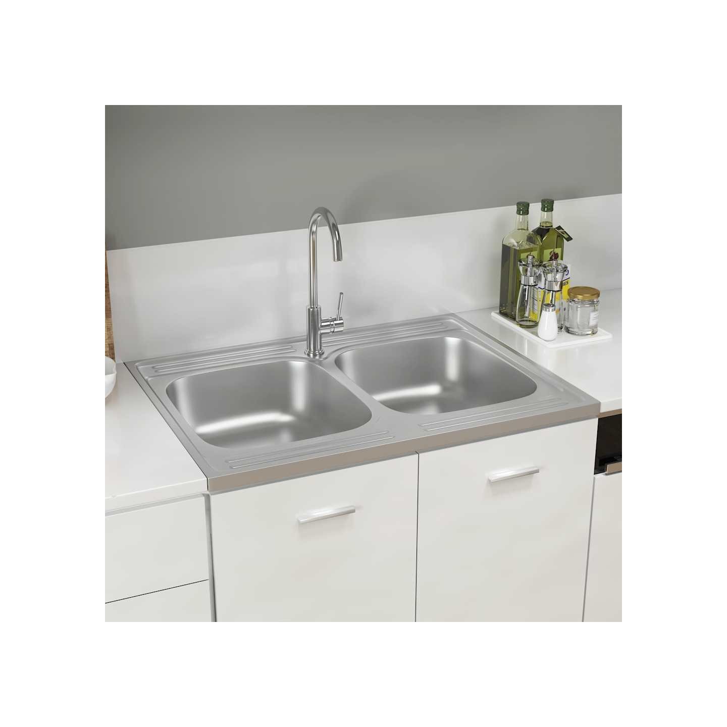Évier de cuisine à double lavabo argenté 800x600x155 mm inox