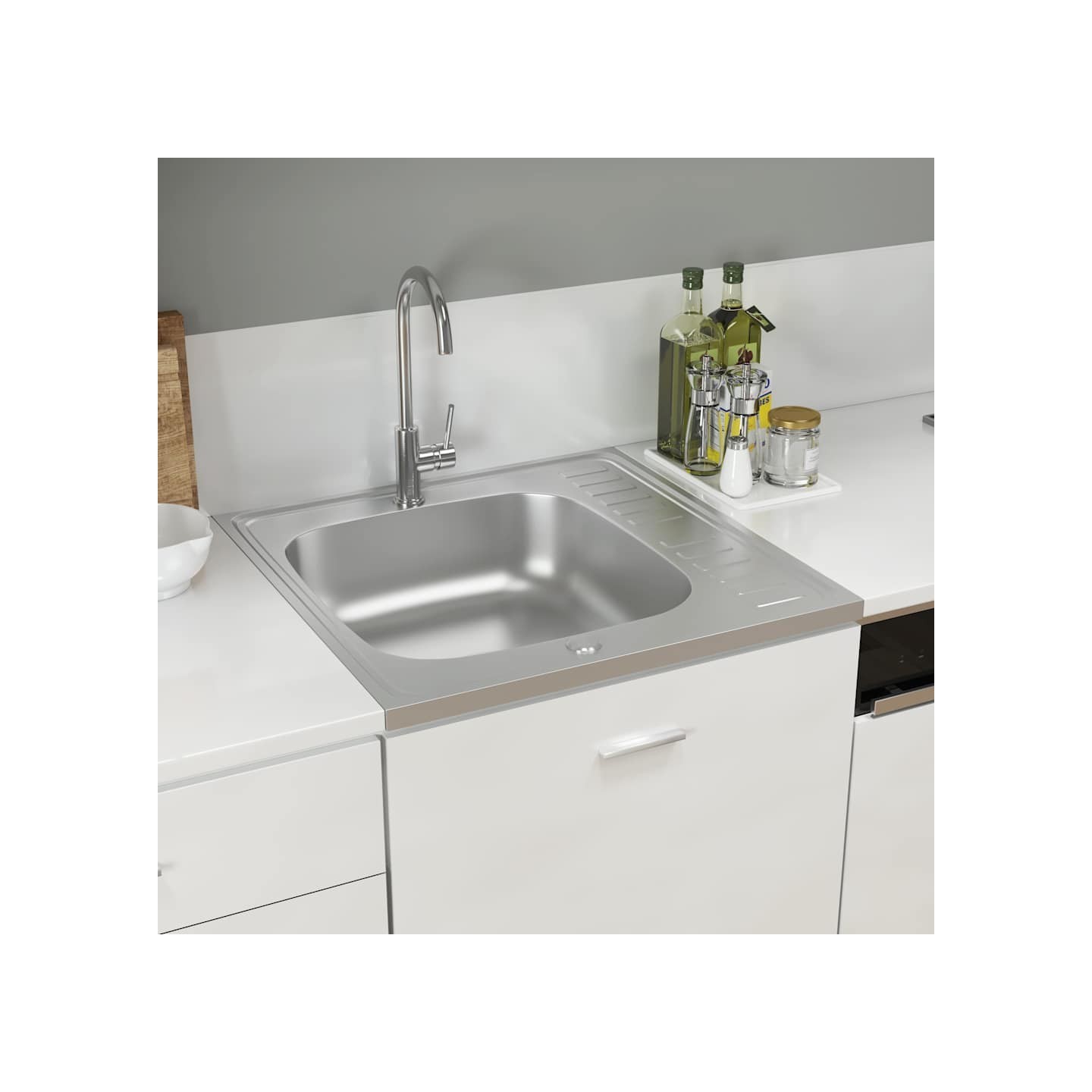 Jeu d'évier de cuisine et égouttoir argenté 600x600x155 mm inox